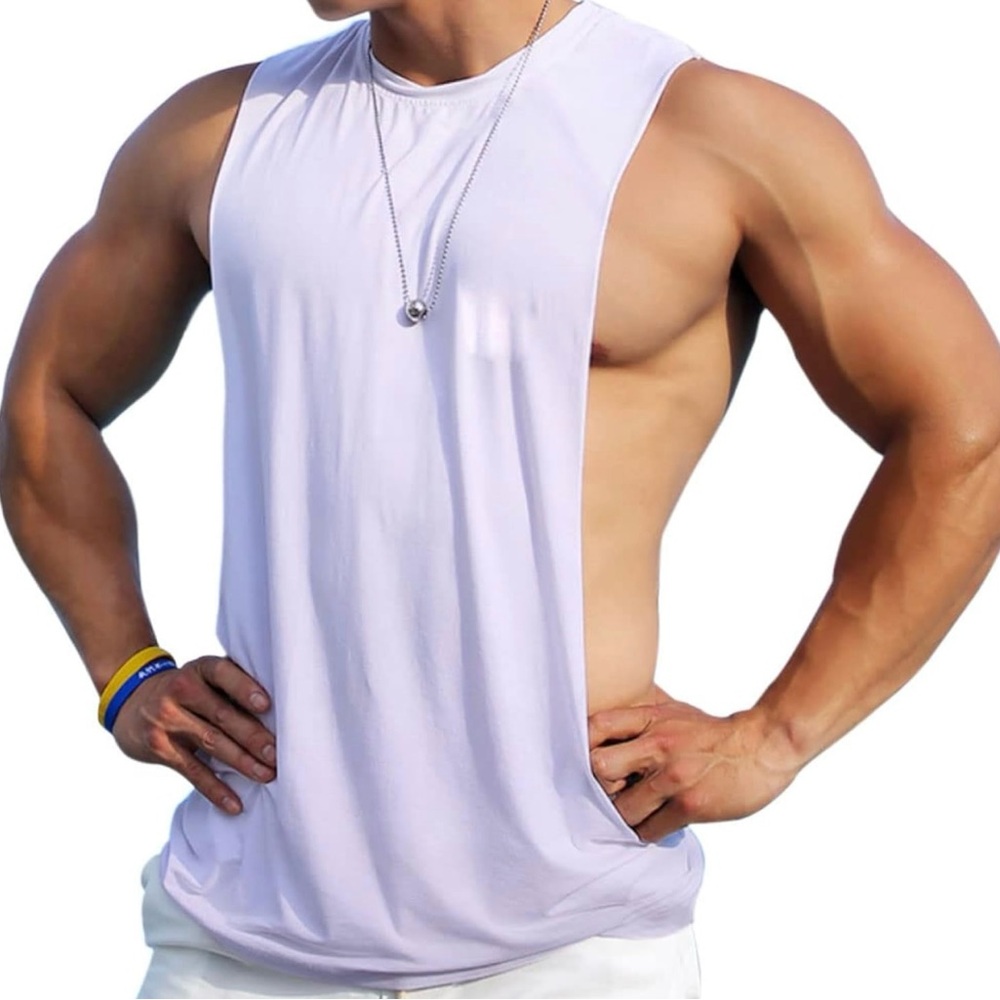 White Relaxed Fit Tank Top with High Neckline